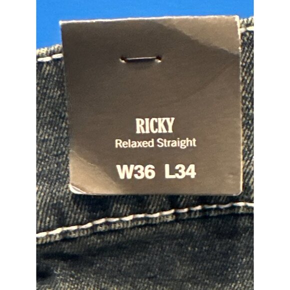 True Religion Mens Ricky Relaxed Straight Jeans Dark Smoky Wash W36 L34 Cotton B - Picture 6 of 8